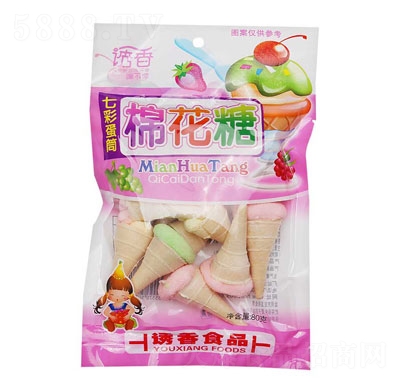 誘香七彩蛋筒棉花糖休閑糖果零食