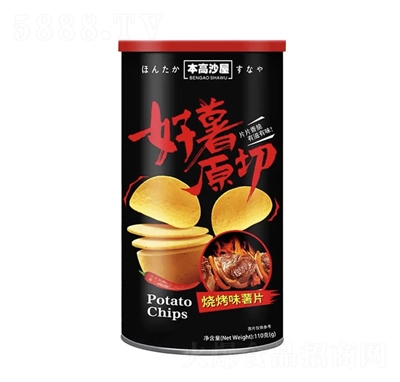 本高沙屋原切薯片110g燒烤味膨化休閑食品